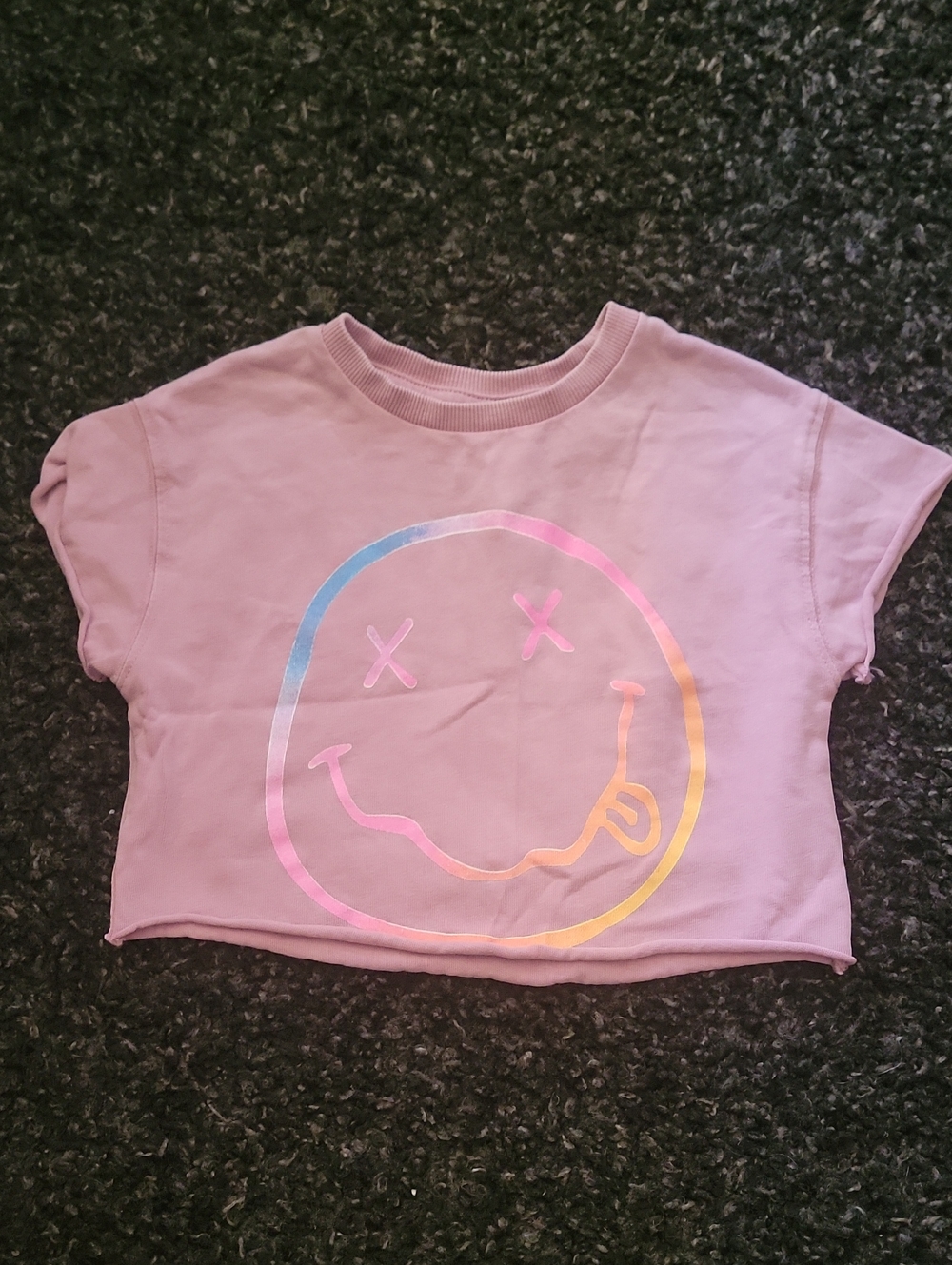 Zara Lilac Cropped Tee with Multicolor Smile Graphic